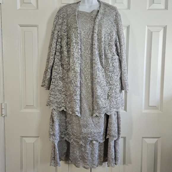 Alex Evenings New Dress Jacket 22W Silver Lace Glitter Cocktail Formal Mature - Picture 1 of 16